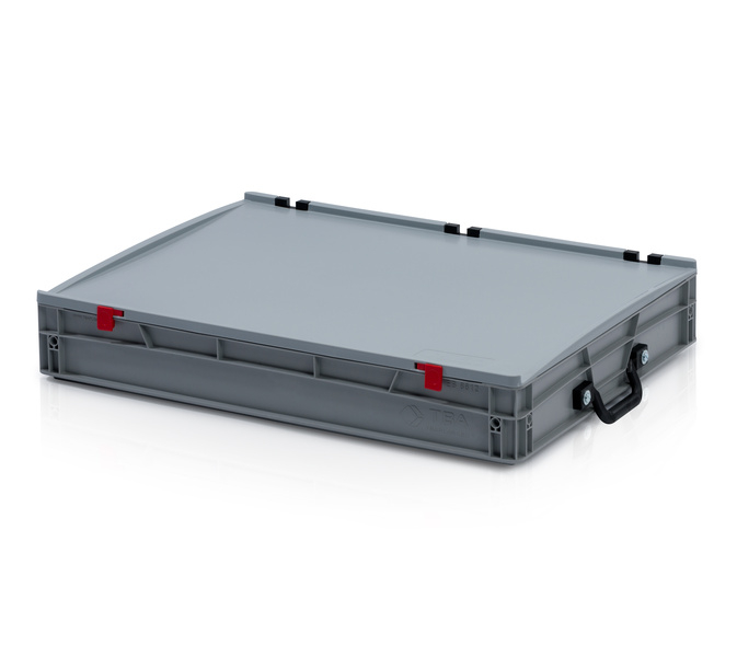 Eurobehälter mit Deckel 80 x 60 x 12 – 1 Koffergriff an der kurzen Seite