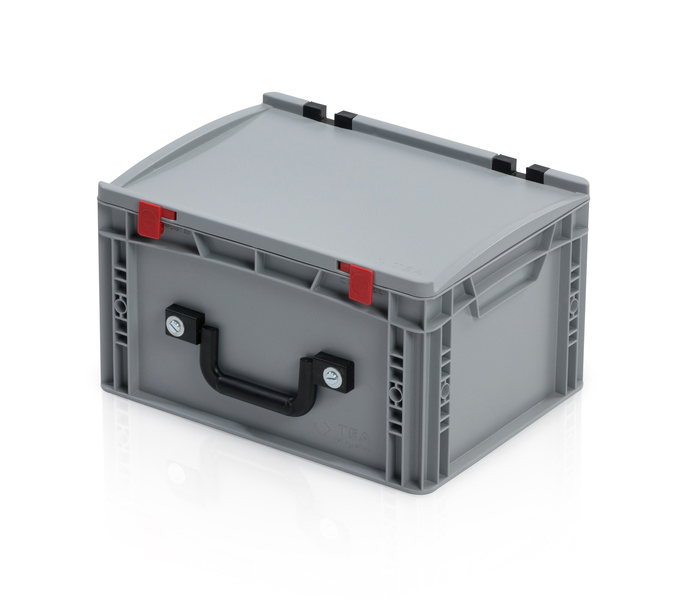 Eurobehälter mit Deckel 40x30x23,5 – 1 Koffergriff an der langen Seite
